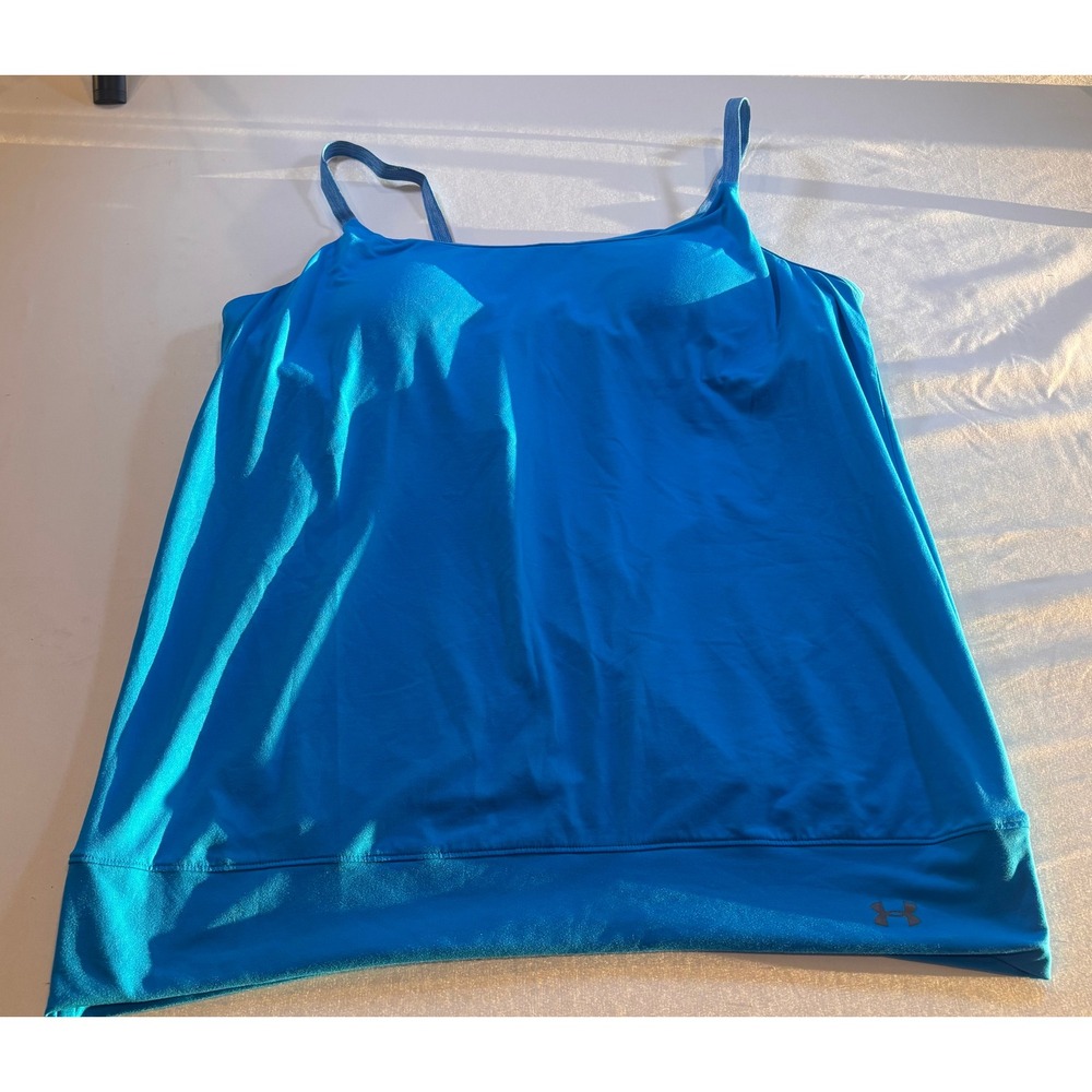 Under Armour Womens Blue AllseasonGear Built In Bra Tank Top Surplice Back Large